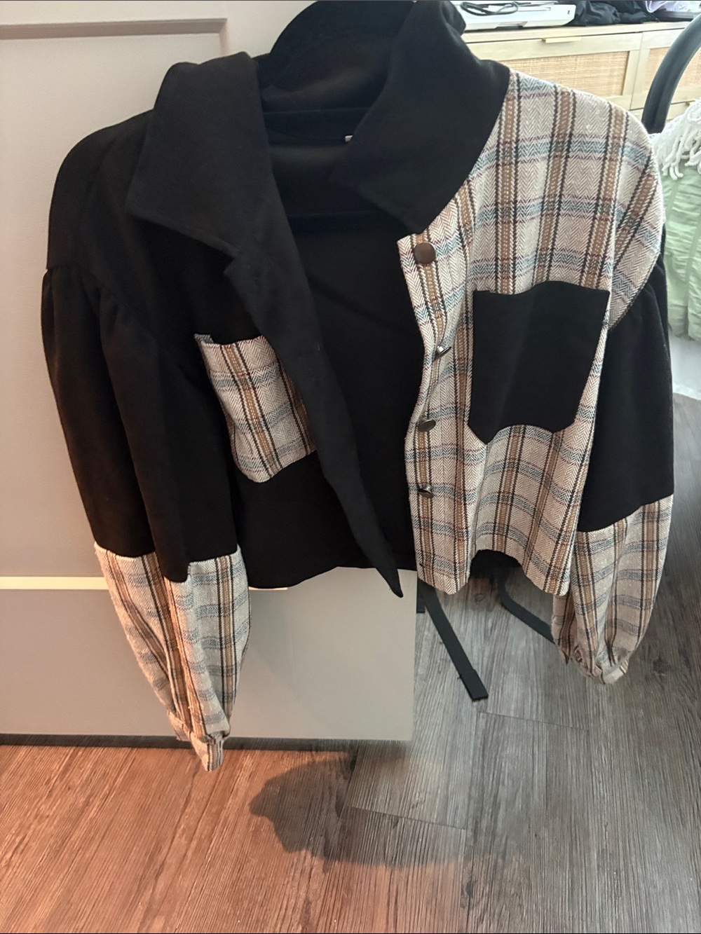Black & Plaid Mixed-Media Jacket - Women